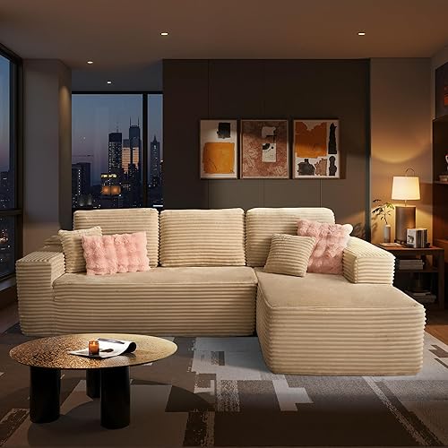 ovios Sofá modular Moudular sin hueso de 104 pulgadas con tela con purpurina, sofá modular con asiento profundo, no requiere montaje, sofás modernos