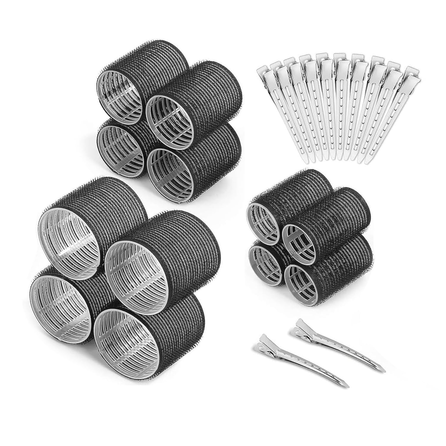 Lonimia Hair Curler Rollers 24PCS Heatless Hair Roller with 12PCS Clips, 4 Sizes（Jumbo Large Medium Small）Self Grip Holding Hair Rollers for Long Medium Short Thick Fine Volume Thin Bangs Hair