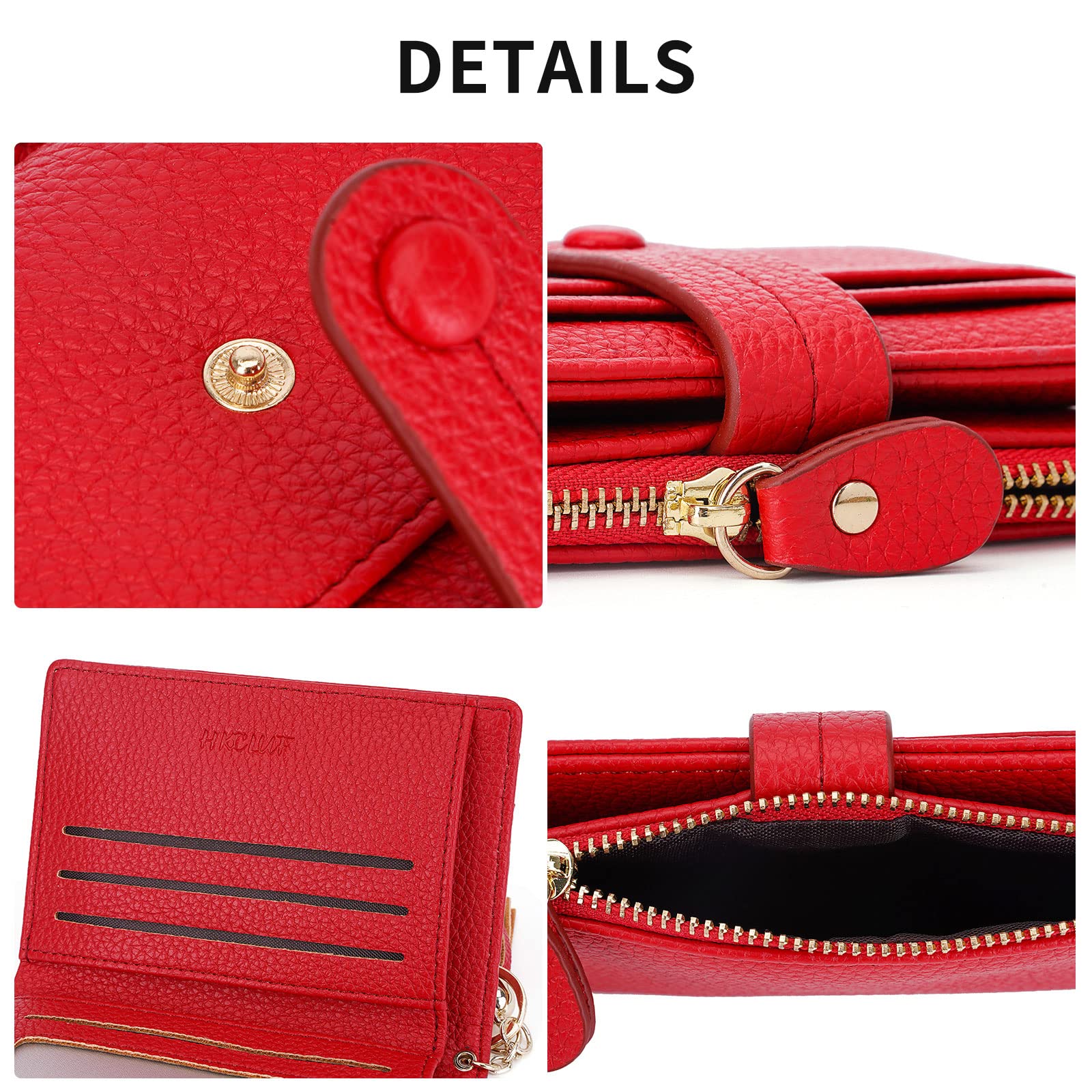HKCLUF Portafoglio Piccolo da Donna, Porta Carte Blocco RFID Portamonete Pelle con Nappa Portafogli Cerniera Molti Scomparti(B08-Rosso)