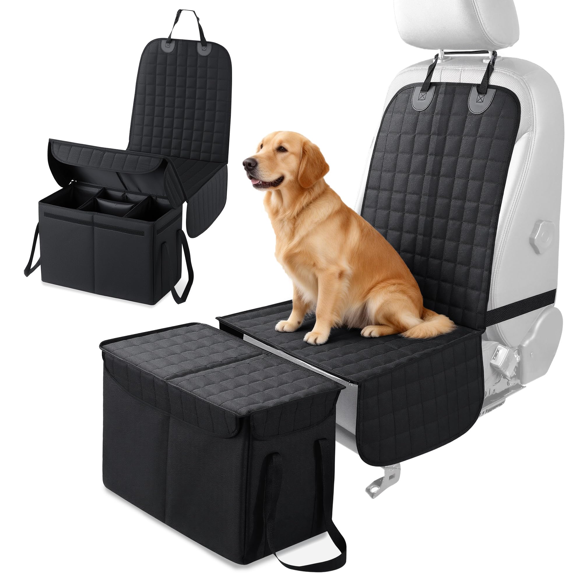Photo 1 of HOMBYS Detachable 2-in-1 Back Seat Extender for Dogs, Full-Coverage Pets Car Seat Cover & Storage Organizer, Waterproof Seat Protector for Cars, TruVs, Trucks (with Zipper Combination, Medium)