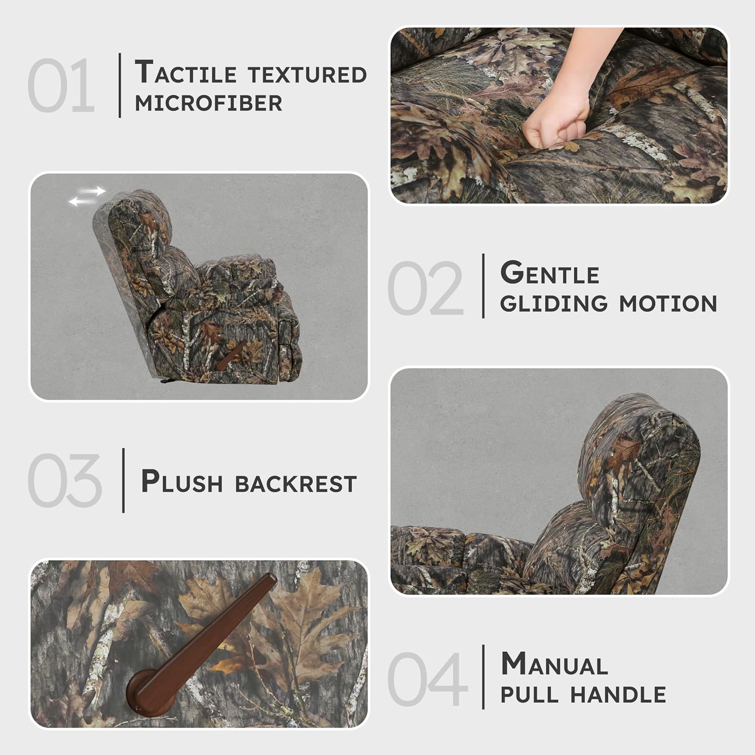 Lexicon Glider Recliner Chair with Lever Handle, Textured Microfiber Manual Recliner, Plush Stitching Cushion, Pillow Top Arms, Rustic Armchair for Cabin/Living Room, Easy Assembly, Camouflage