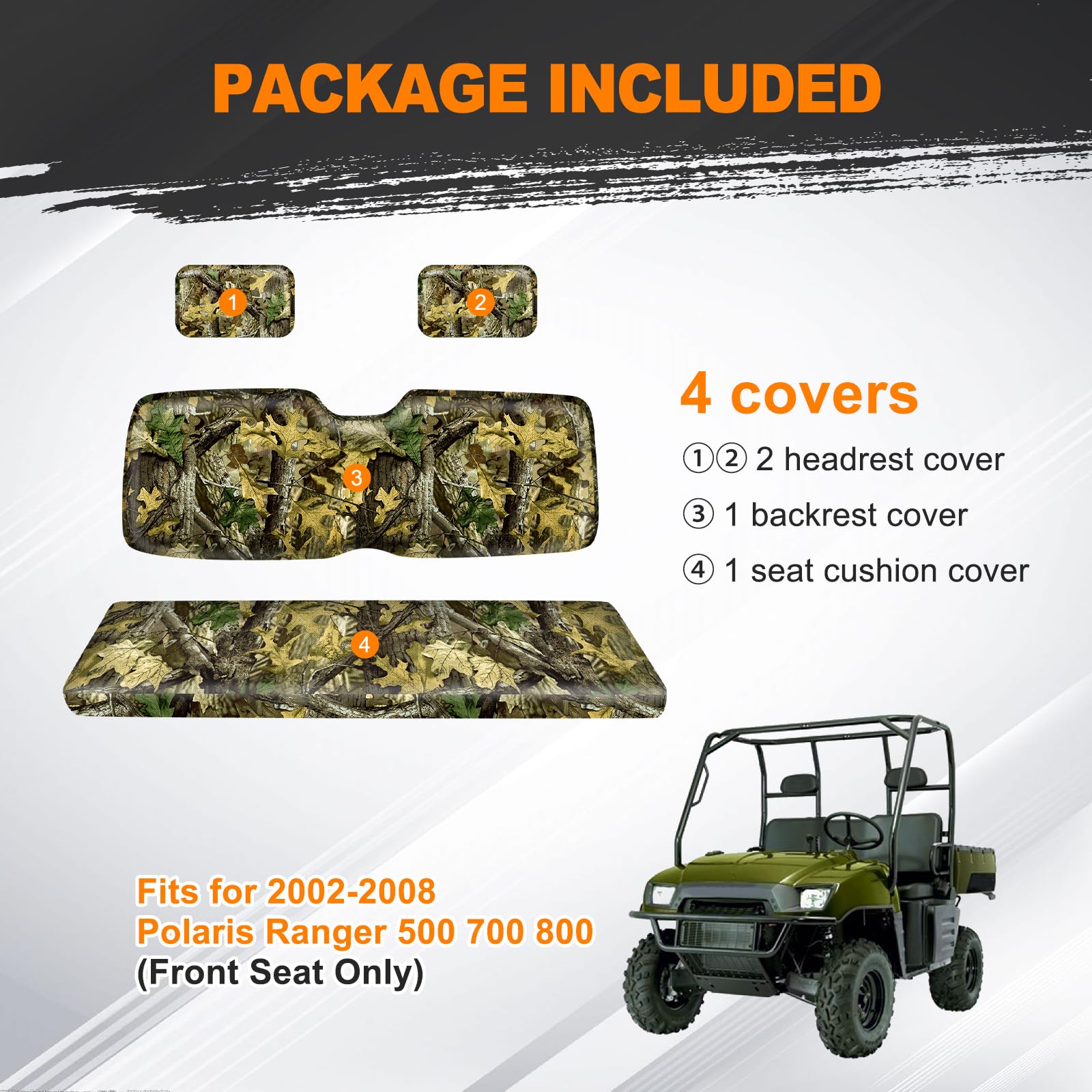 BORDAN Camo Waterproof UTV Seat Covers For 2002-2008 Polaris Ranger 500 700 800 (Front Seat Only)