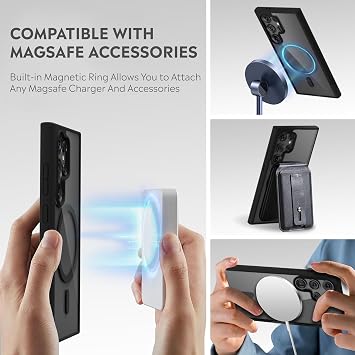 Case for Samsung from Babylon Camera Protected Transparent Color Case with Magsafe Wireless Charging Feature (Black, Samsung Galaxy S23 Ultra)