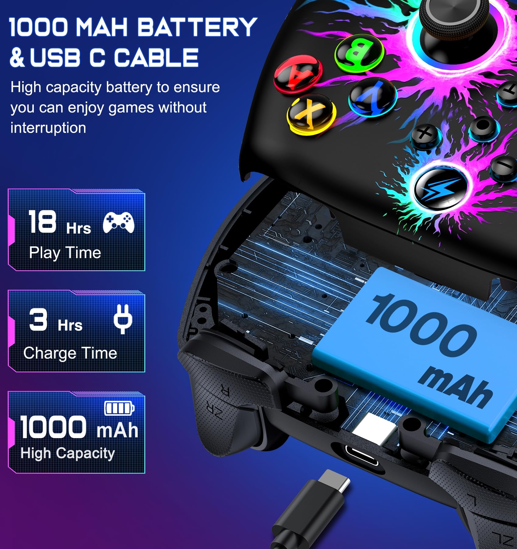 Controller wireless per Nintendo Switch Controller/Switch Lite/OLED, RGB Switch Pro Controller supporta iOS/Android/PC, Switch Gamepad remoto con Macro/Turbo/Motion Control/Vibrazione/Wake Up