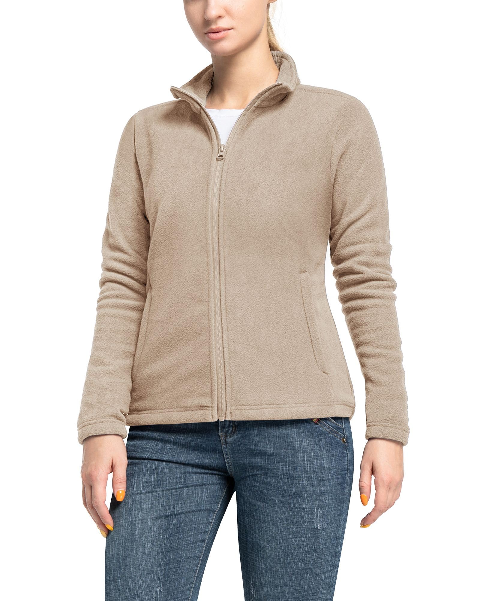 33,000ft Veste polaire légère pour femme, Fermeture Éclair Intégrale, Veste Col montant sport, avec 4 grandes poches, randonnée, Sports de Plein air, Escalade, Trekking