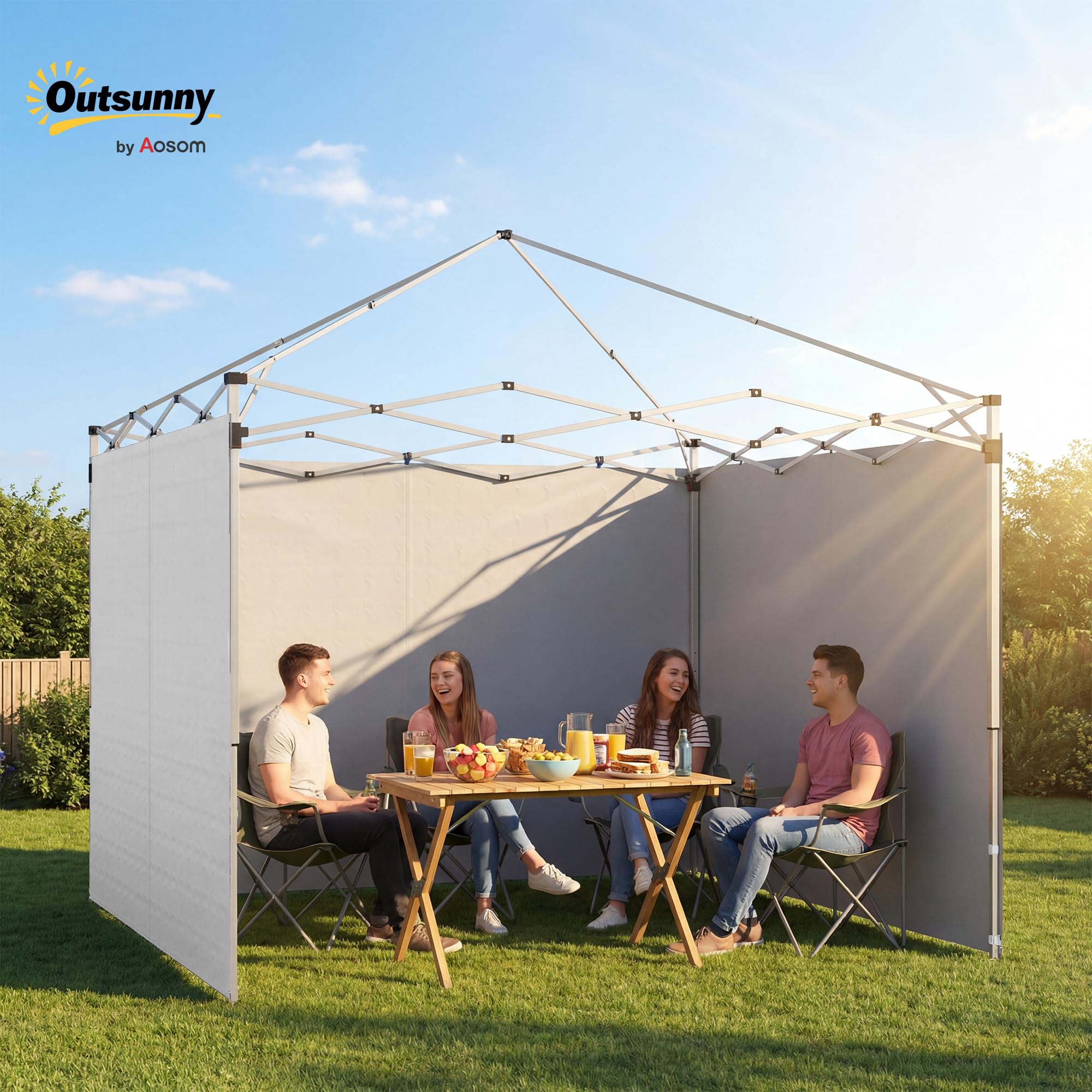 Outsunny 3 Paredes Laterales para Carpas de 3x3 m, Paredes Laterales de Repuesto para Cenador de Tela Oxford 210D con Cremallera, para Fiestas, 300x200 cm, Blanco
