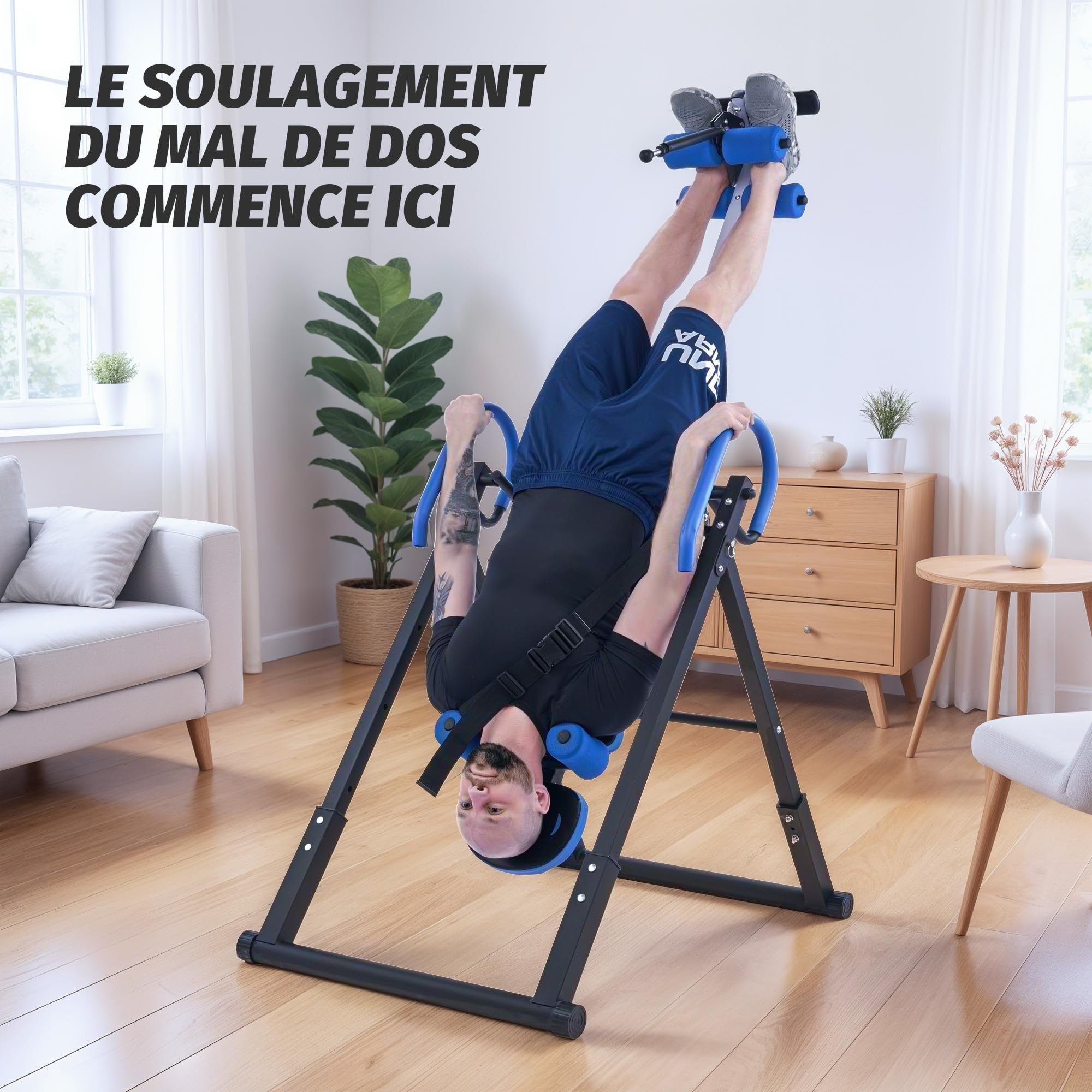ZELUS Table d'Inversion Pliable Réglable Équipement pour de Gymnastique à Domicile Entraînement par Gravité pour la Thérapie Naturelle de Soulagement des Douleurs du Dos