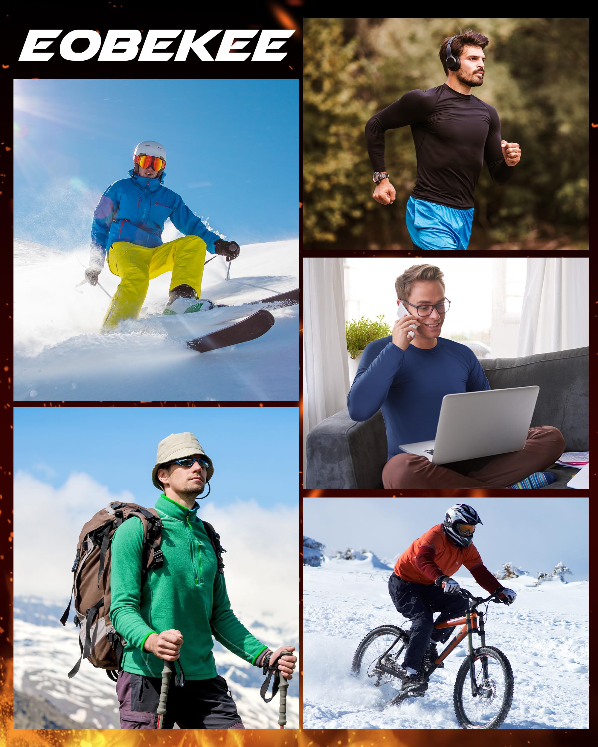 Camicie termiche a compressione da uomo, a maniche lunghe, foderate in pile, strato base atletico per correre con clima freddo