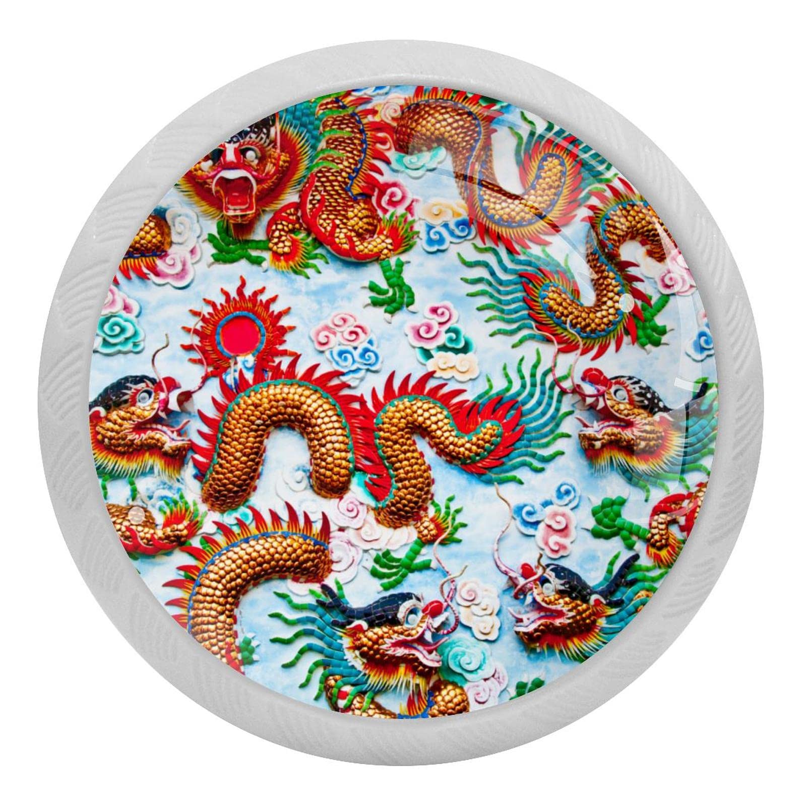 Boutons de placard de cuisine en verre fluorescent tiroir de commode motif dragon x4