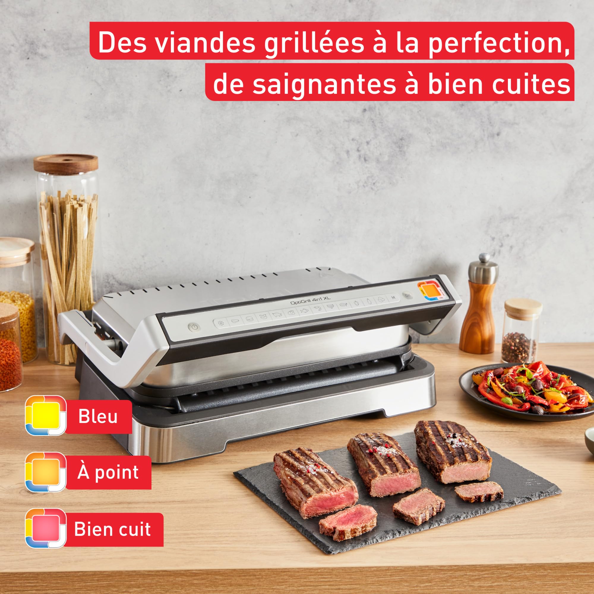 Tefal Optigrill 4 en 1 XL, Grill intelligent, Fonctions bbq, four et repas complet, 9 programmes, Mode manuel, Ouverture 180°, XL 8 personnes, GC784D10