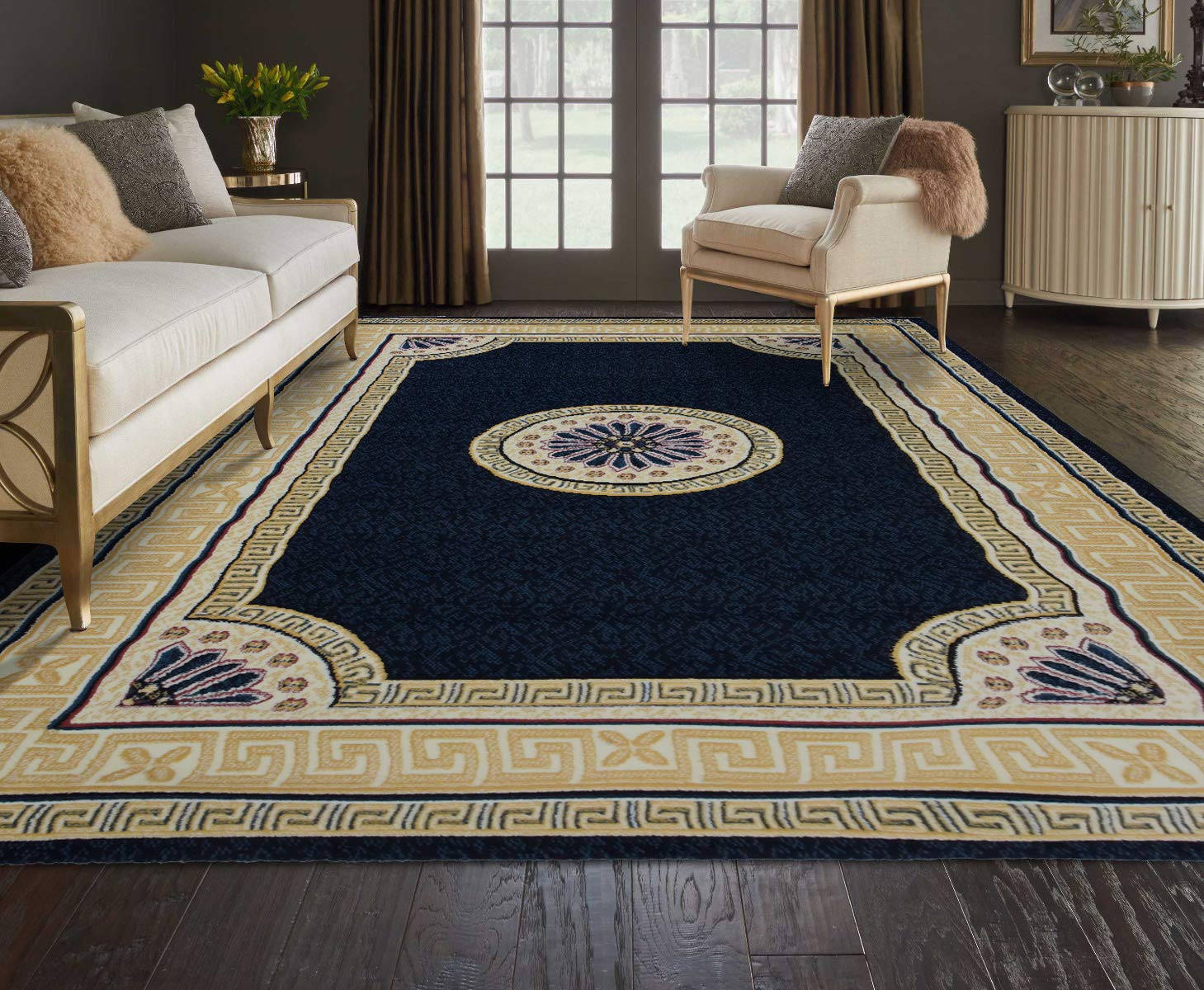 Al Salem CarpetSuper Sabah Collection Classic Tradition Area Rug 090 Cm X 370 Cm Navy,