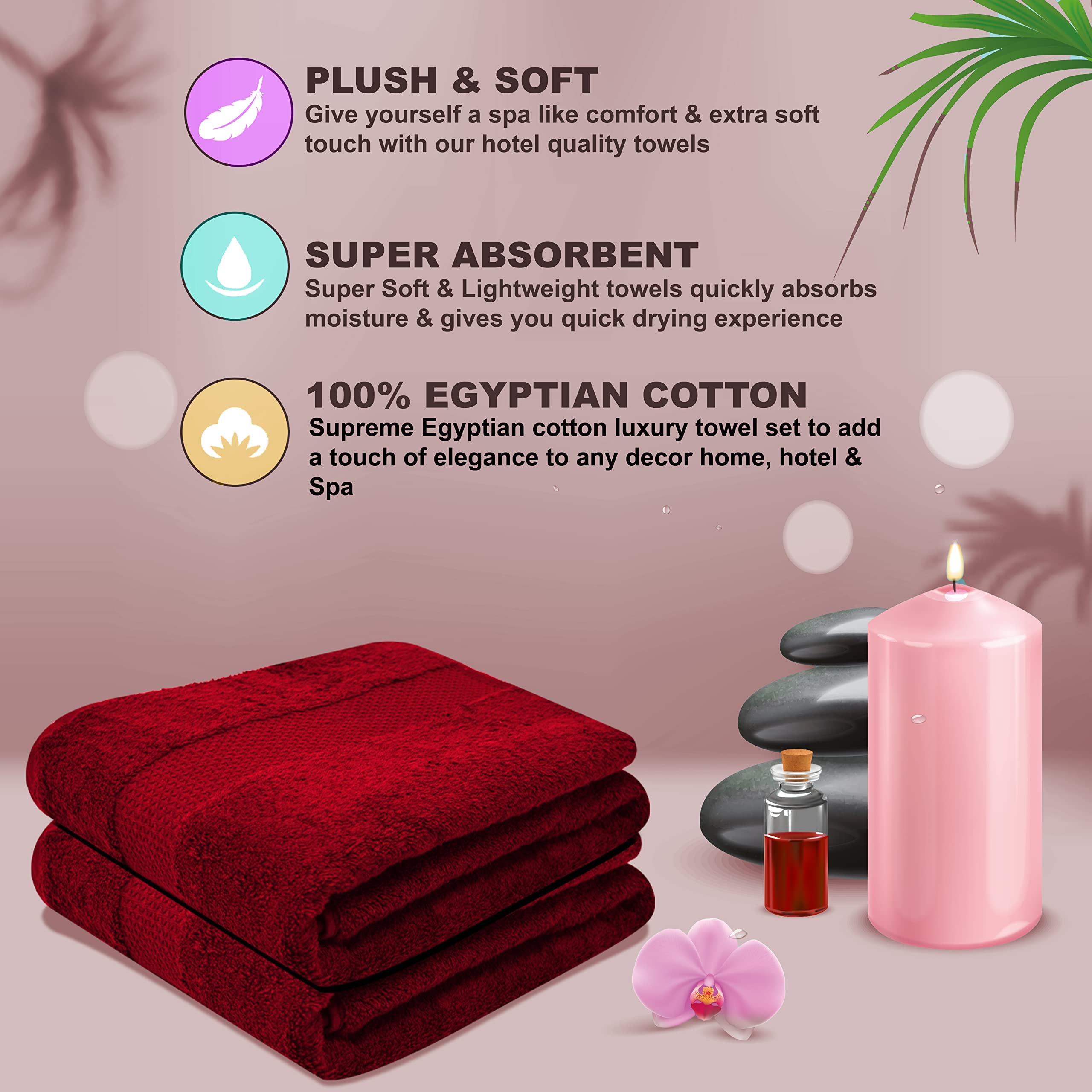 Towelogy® Quick Dry Large Bath Towels Set Egyptian Cotton Ring Spun Premium Hotel Quality Super Absorbent Bathroom Towel 70x125cm (Red Wine - Image 3