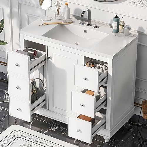 Miniatura 1 de LUMISOL Mueble de baño de 36 pulgadas con fregadero, armario de baño moderno con armario de almacenamiento y 4 cajones, tocador de baño de madera