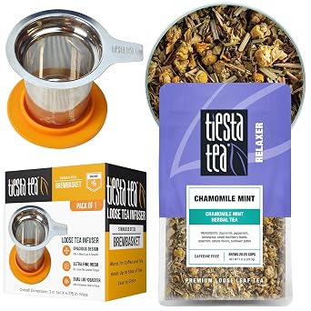 Tiesta Tea - Chamomile Mint Herbal Tea and Brewbasket Infuser Bundle, Caffeine-Free Chamomile Mint Blend, 1oz Resealable Pouch with 5oz Reusable Stainless Steel Strainer