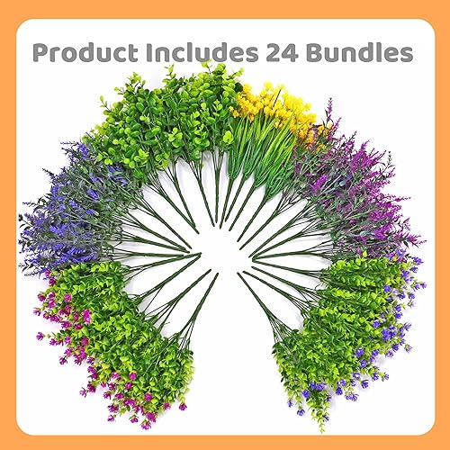 Miniatura 3 de 20 paquetes de flores artificiales artificiales, arreglo de flores sintéticas resistentes a los rayos UV, plantas falsas arbustos verdes para