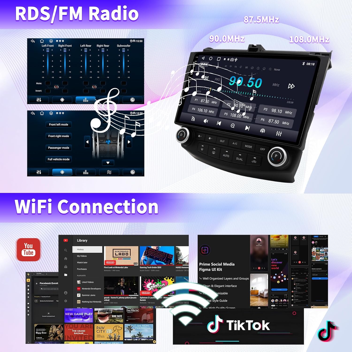 Car Radio Stereo for Honda Accord 7th 2003 2004 2005 2006 2007, Android 13 2G+64G Wireless Carplay Android Auto, 10 inch Touchscreen Car Radio Bluetooth WiFi GPS Navi FM/AM Head Unit, Backup Camera