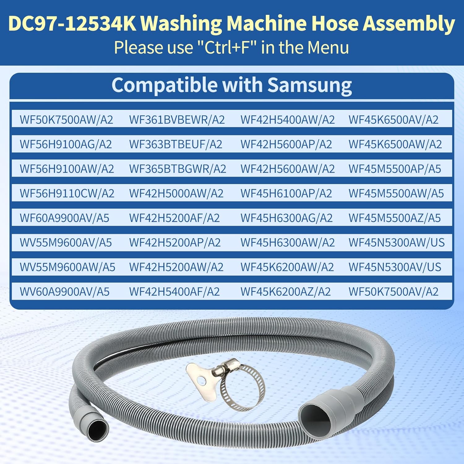 80" DC97-12534K Washer Drain Hose Assembly Compatible with Samsung WF36J4000AW WV60M9900AV. 1.5" Connection DC97-12534K Washing Machine Drain Hose Kit replace DC97-20150A Replacement