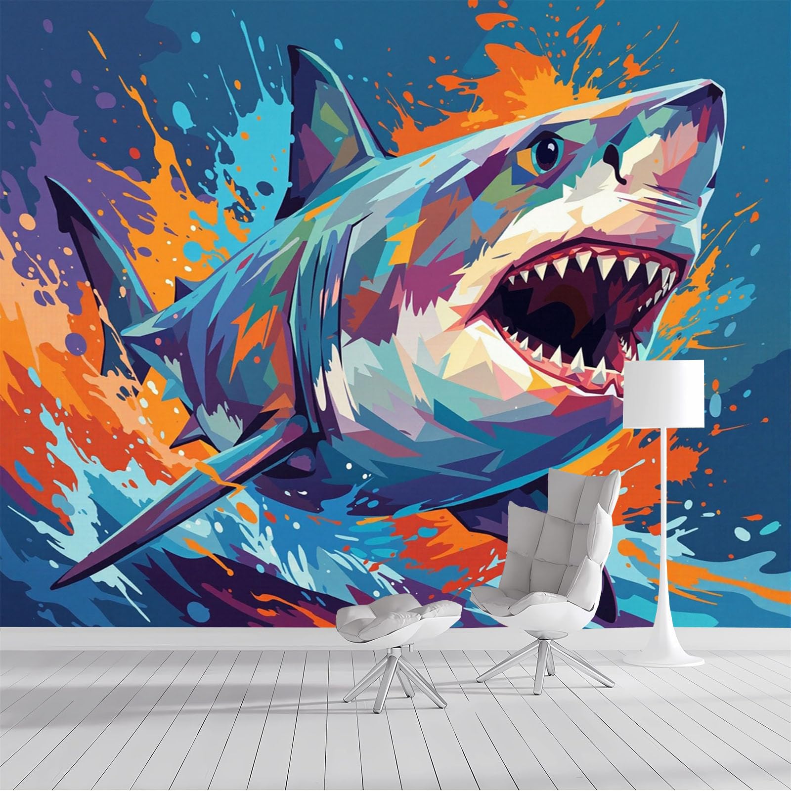 Papier peint 3D requin océans grand format 300x210cm pour décoration murale