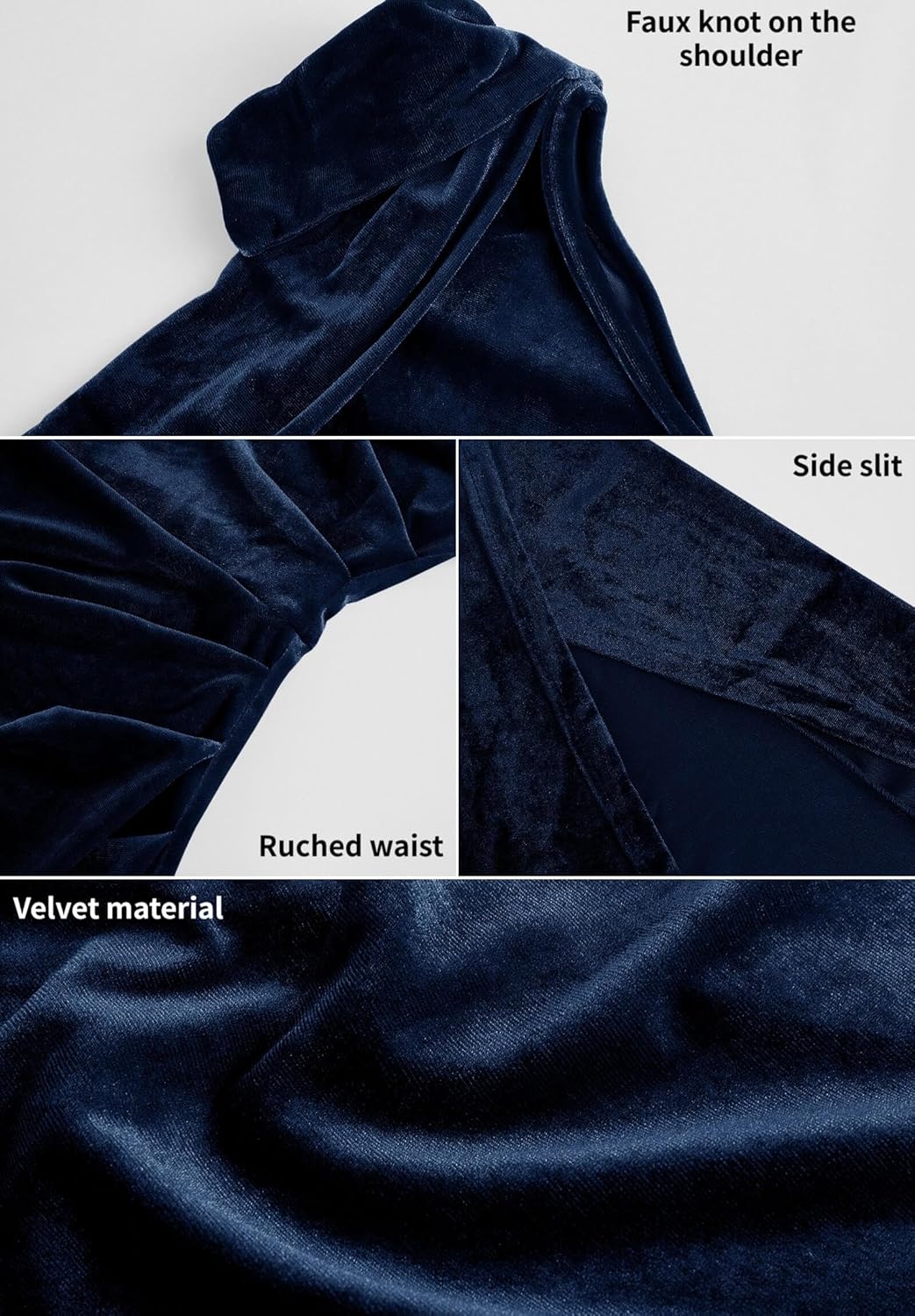 Wenrine Women's One Shoulder Velvet Dresses Slim Fitted Slit Faux Wrap Sexy Bodycon Evening Dress - Image 5