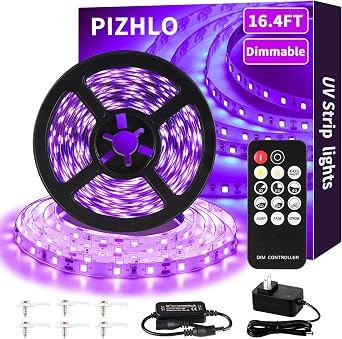 16.4 Foot Black Light Strips & Remote, Dimmable Flexible 300 LEDs