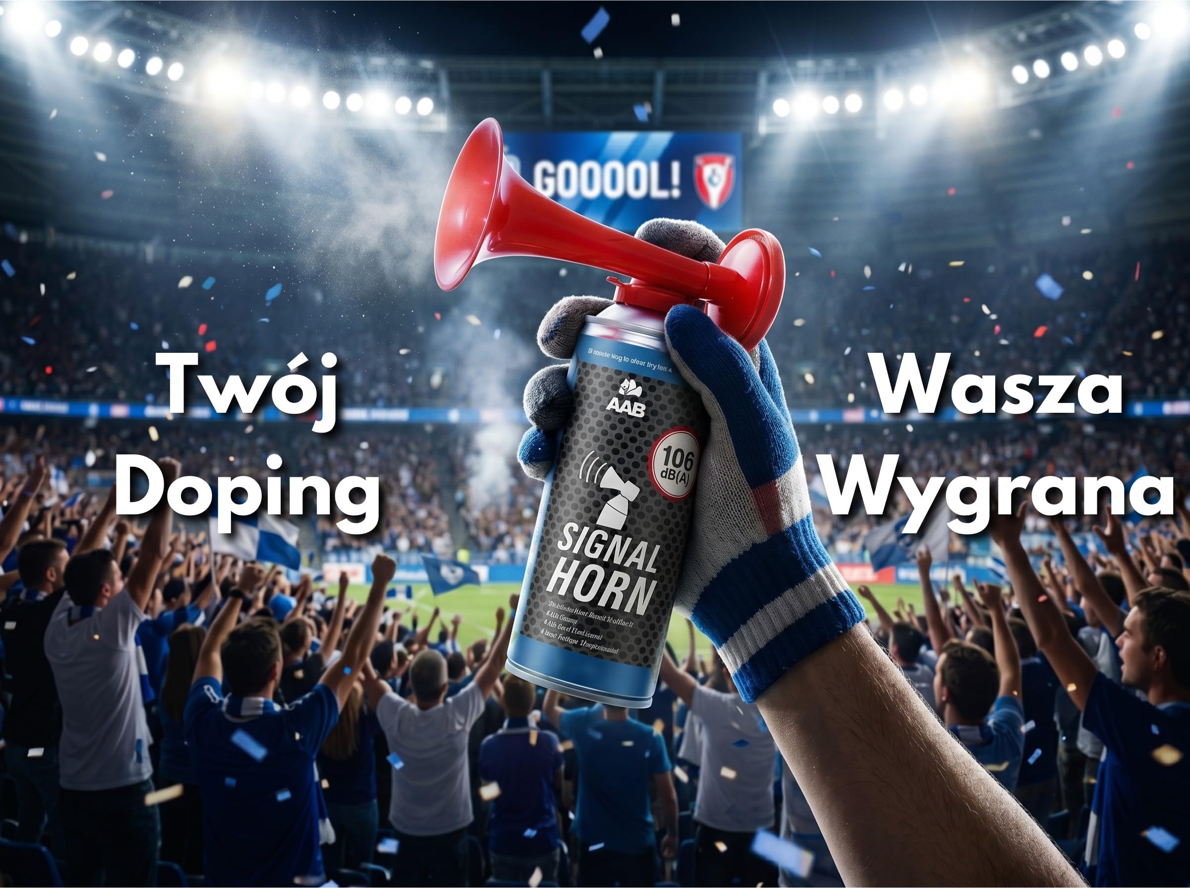 1 x AABCOOLING Trąbka Sygnałowa 106 dB(A) - Trąbka Kibica z Niepalnym Gazem, Do 120 Krótkich Sygnałów, Głośna Wuwuzela Gazowa, Sygnał Dźwiękowy na Sprężone Powietrze, Na Imprezy, Urodziny