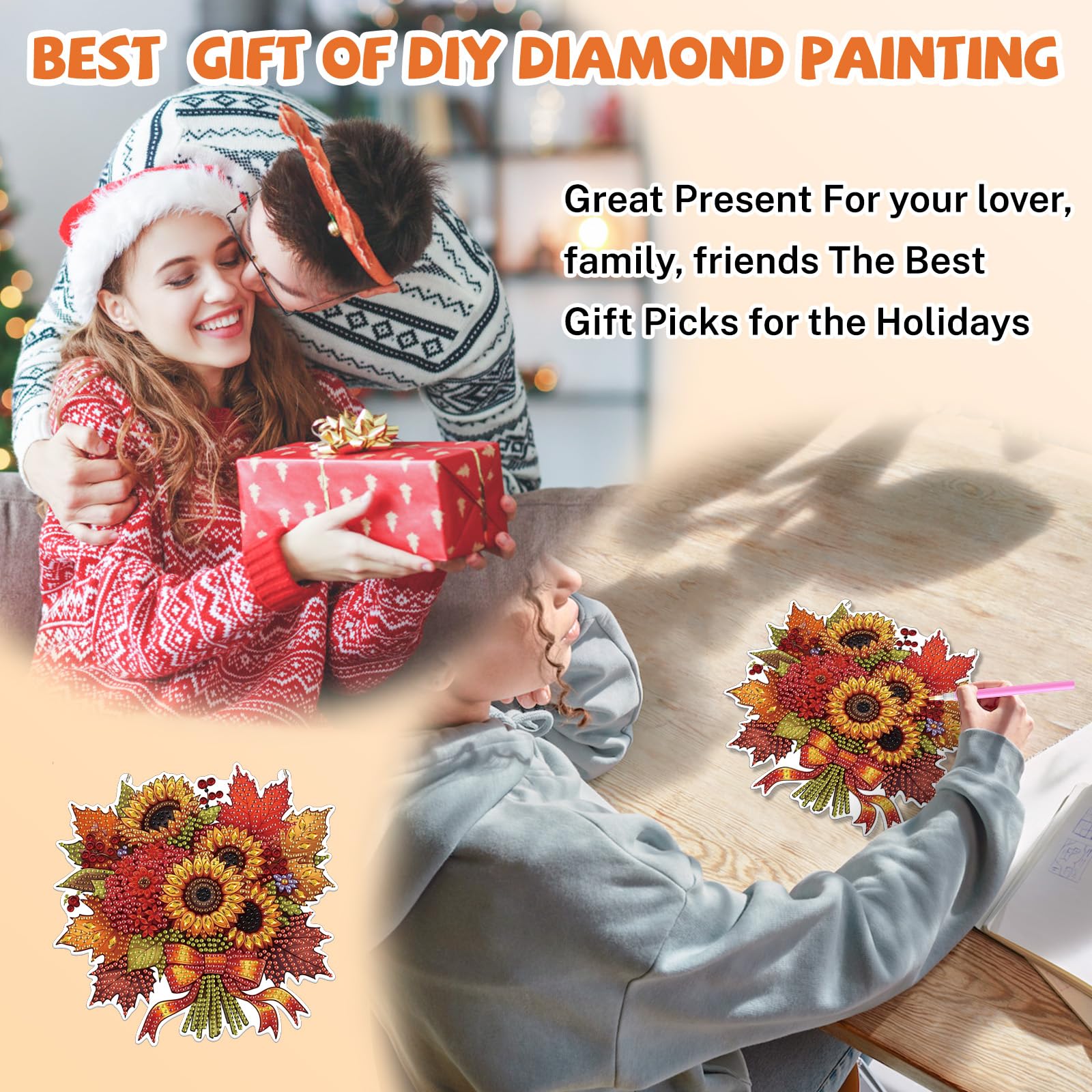 Lxmsja Flowers Diamond Art Hanging Ornaments with Chain for Adults Kids Special Shaped Halloween Diamond Painting Pendant Kits - Image 4