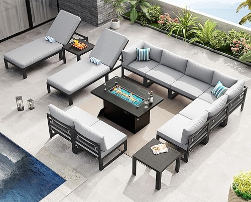 Miniatura 28 de NICESOUL 7 Piece White Powder-Coated Aluminum Patio Furniture with Fire Pit Table, 29 Inch Extra Wide Outdoor Sectional Sofa for 6, High-End Heavy