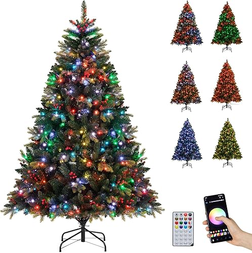 Vista 41 de Goplus 7.5ft Pre-lit Artificial Christmas Tree, Hinged Premium Spruce Xmas Full Tree with 1346 PVC Tips, 400 LED Lights, Folding Metal Stand, for