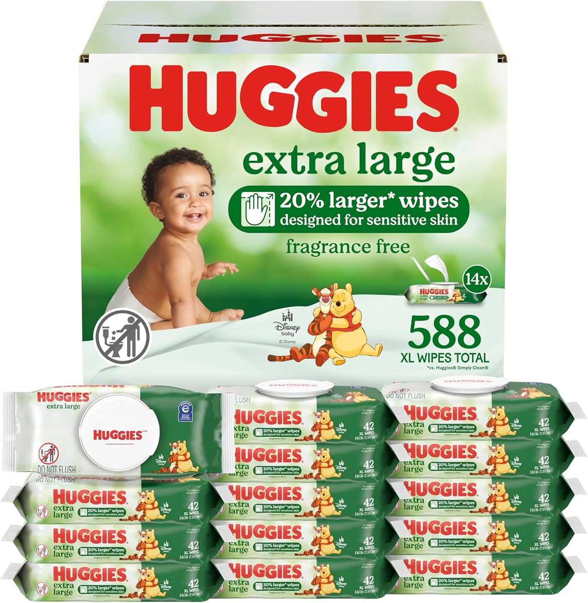 Extra Large Baby Wipes, Unscented, 14 Flip-Top Packs, 588 XL Wipes Total, Packaging May Vary
