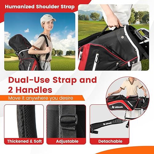 Miniatura 4 de Goplus Bolsa de carrito de golf con divisores superiores de 14 vías, bolsa de carrito de golf con 9 bolsillos con cremallera, bolsa refrigeradora,