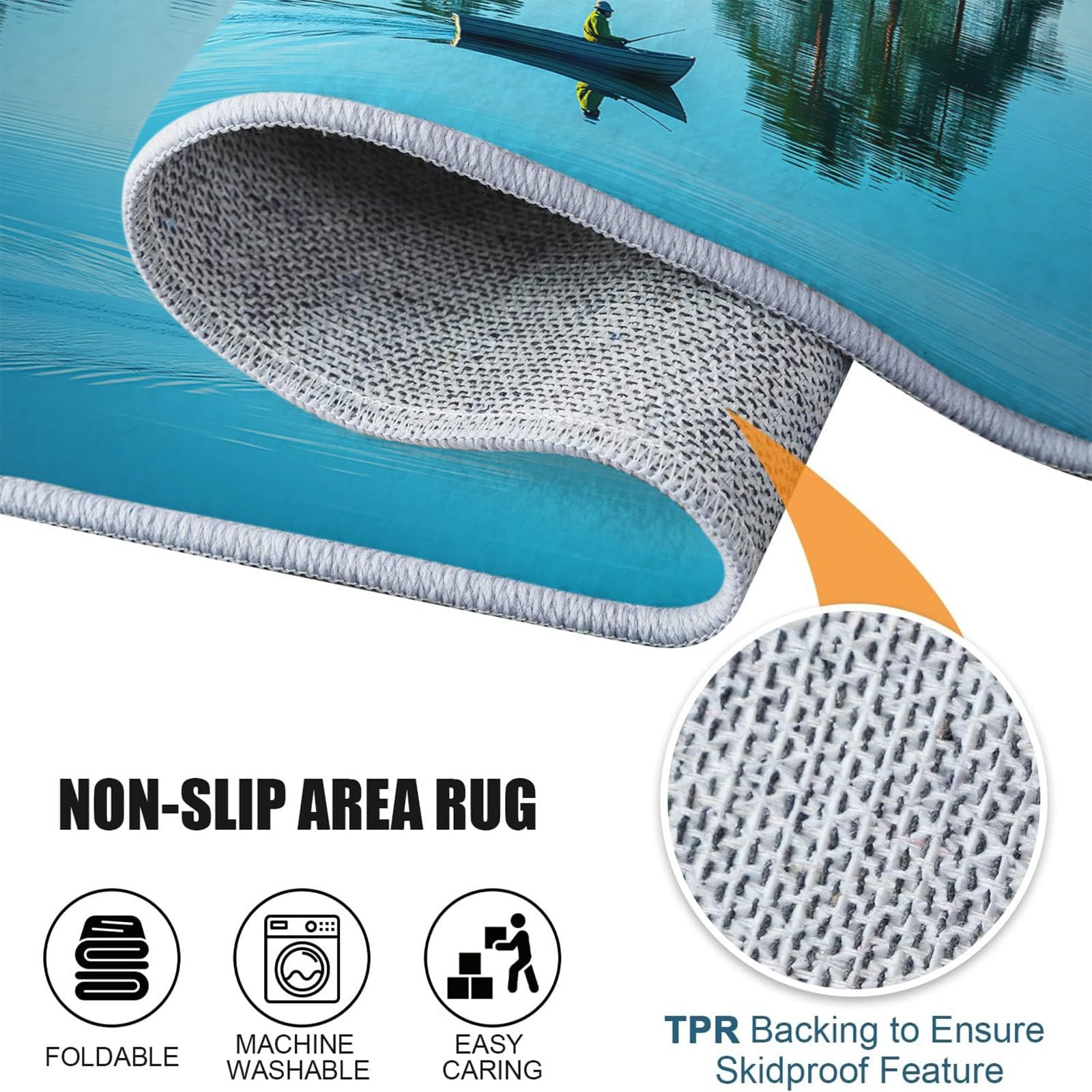 Pescador en una isla aislada alfombra de salón redonda 120 cm alfombra interior, paisaje natural, alfombra antideslizante suave y esponjosa para comedor, dormitorio, sofá o sala de juegos, habitación