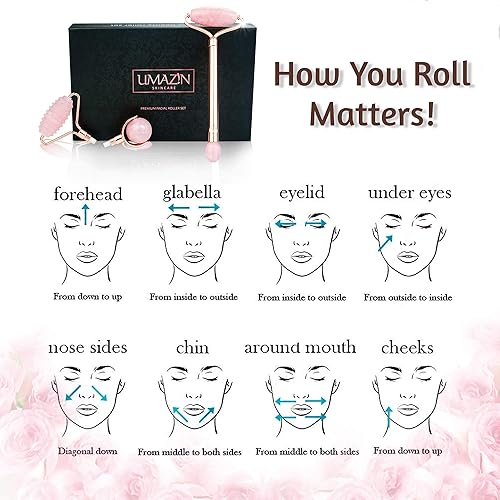 Miniatura 8 de Juego de rodillos de jade facial de metal, piedra de cuarzo rosa de jade 100% auténtica, rodillo facial de acupuntura 3 en 1 para arrugas