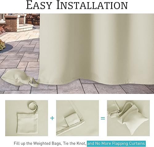Vista 91 de RYB HOME Cortinas para exteriores resistentes al viento, bolsas con peso adjuntas, cortinas opacas de 84 pulgadas de largo, cortinas térmicas Beige