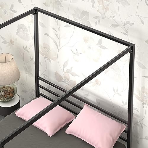 Miniatura 4 de Zinus Patricia Armazón de Cama con Plataforma de Dosel de Metal Negro, Base de Colchón con Soporte de Listones de Acero, No Necesita Somier, Fácil