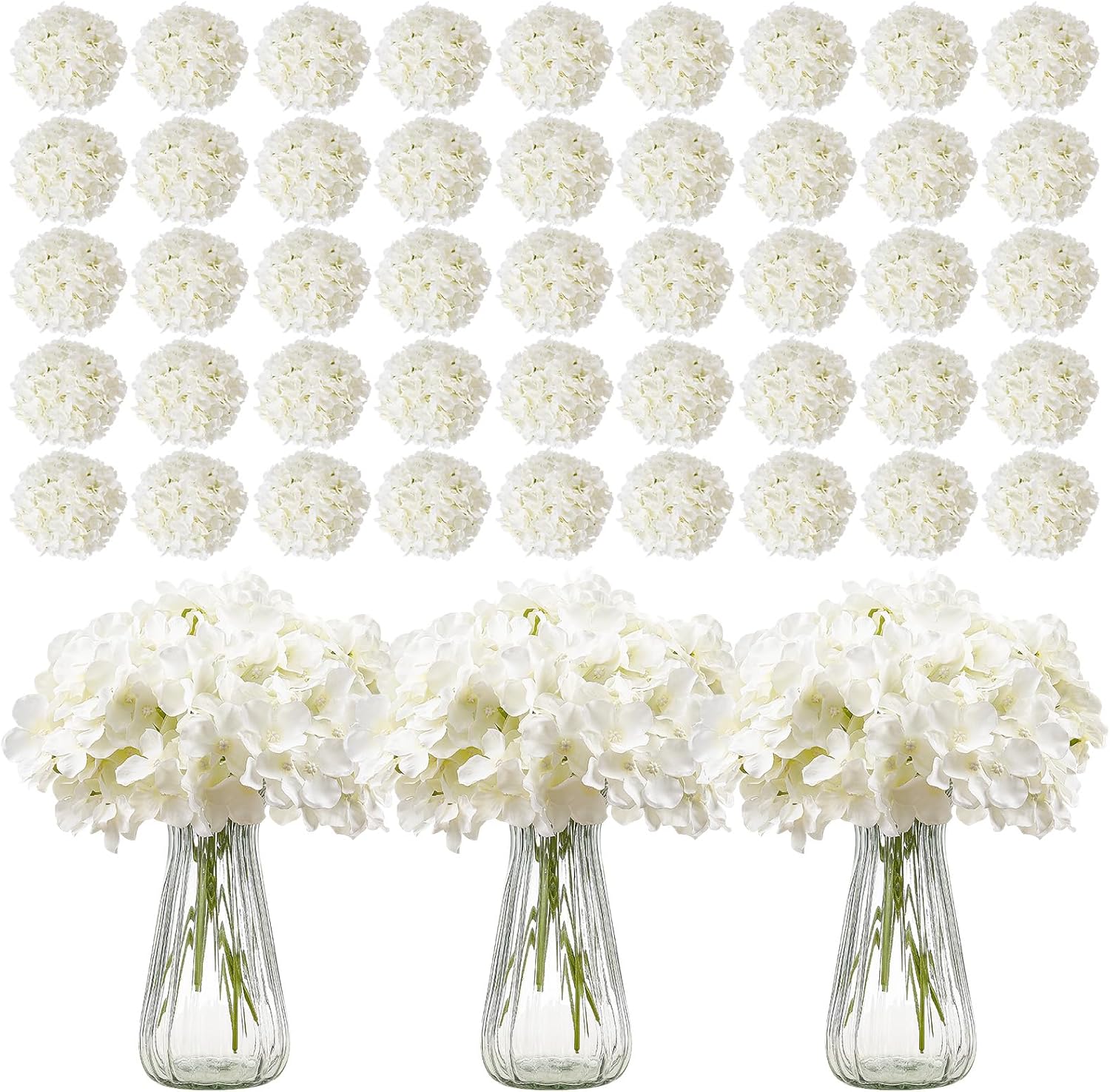VEVOR Artificial Flowers, 305 pcs Real Looking White Silk Fake Hydrangea Bulk, White Faux Bridal Shower with Stems for DIY Wedding Bouquets, Home Centerpieces Arrangements, Party Tables Decorations