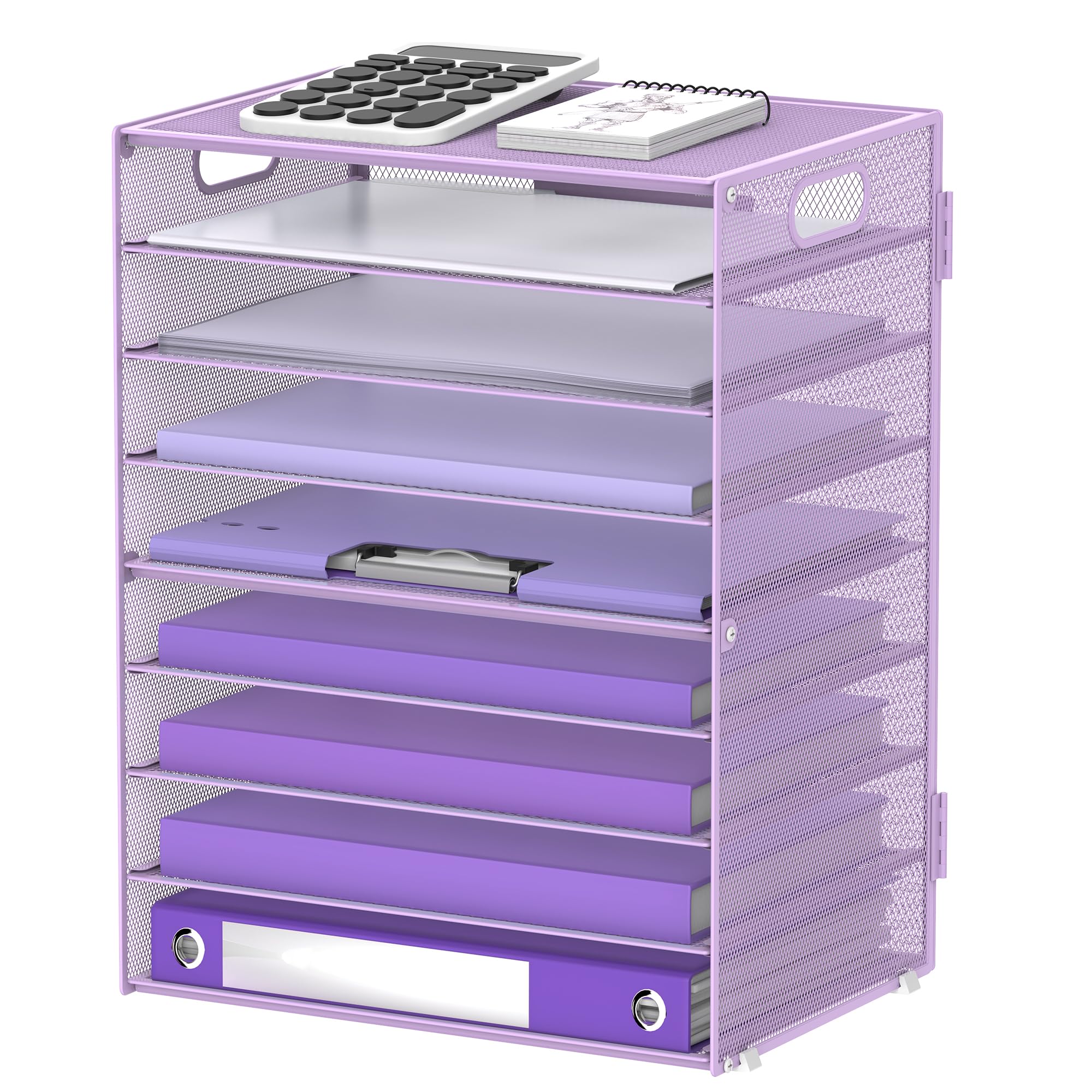 Supeasy Purple 9-Tier Paper Letter Tray Desk Organiser With Handles, Mesh File Holder Organisation, Paper Sorter Desk Organiser For Office Home School,