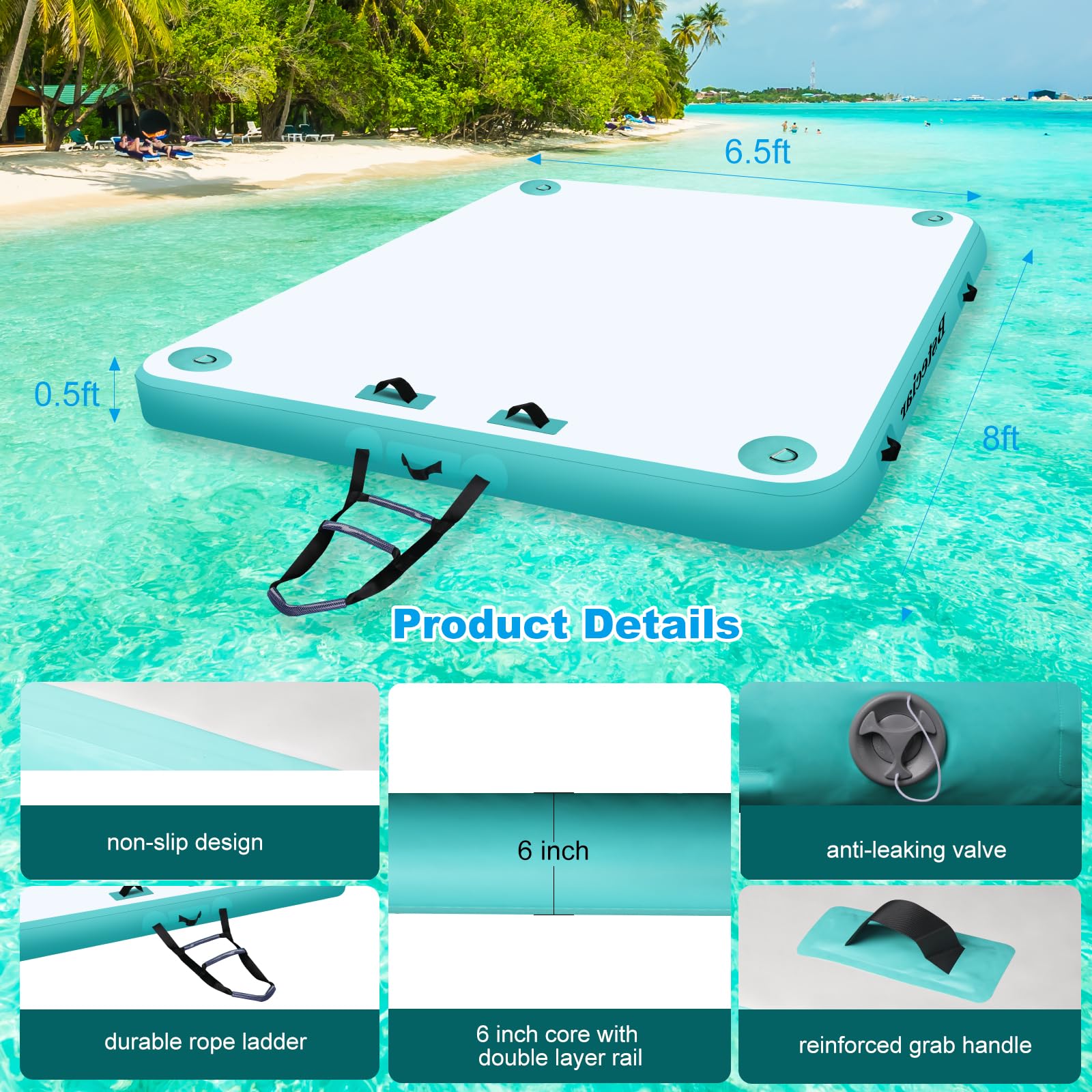Plataforma Hinchable Flotante con Escalera, Isla Flotante Hinchable para mar Piscina Playa