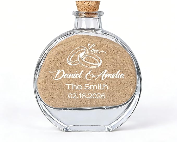 Personalized Honeymoon Sand Keepsake Jar 2026 - Custom Photo & Text Memory Bottle - Unique Bride Shower Gifts, Wedding & Engagement Keepsake for Newlyweds, Couples