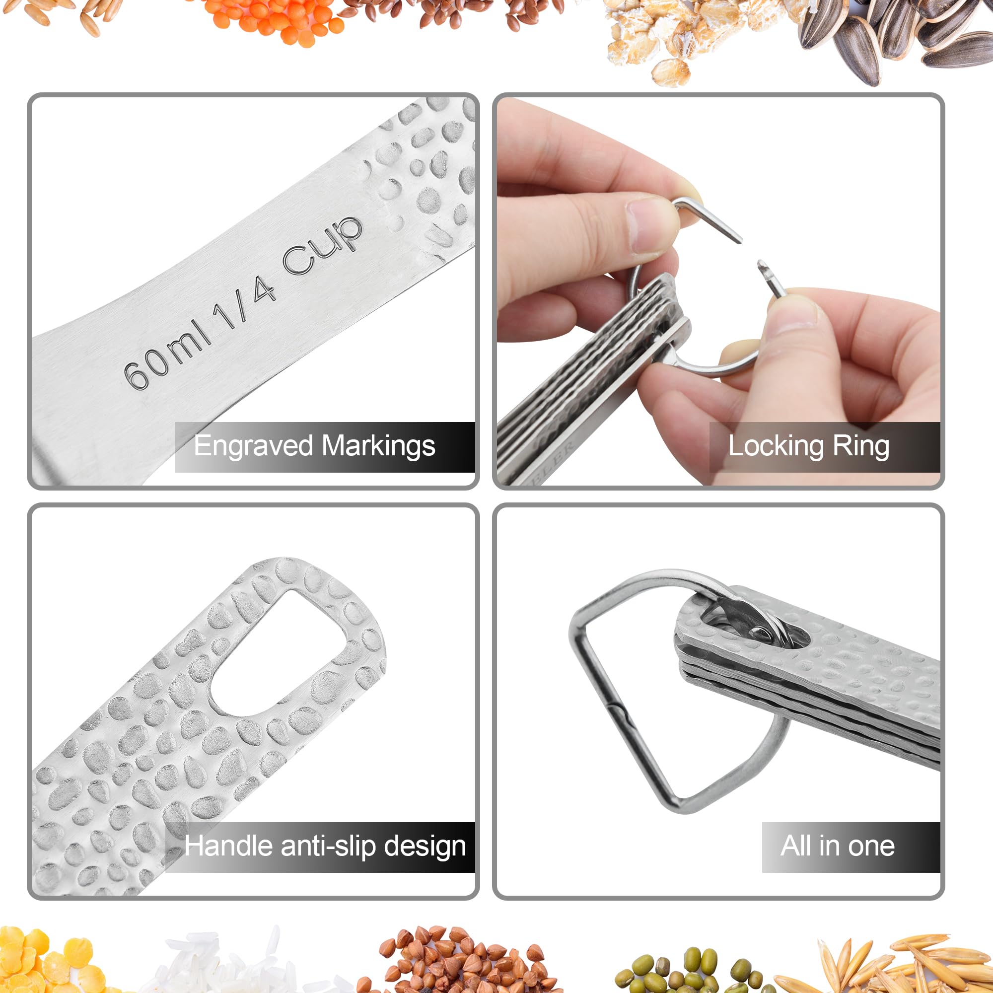Messbecher und Löffel Set, Edelstahl Messbecher und Löffel Set, Küche Messbecher und metrische Messlöffel mit Nivellierer, Backen Messbecher und Löffel Set