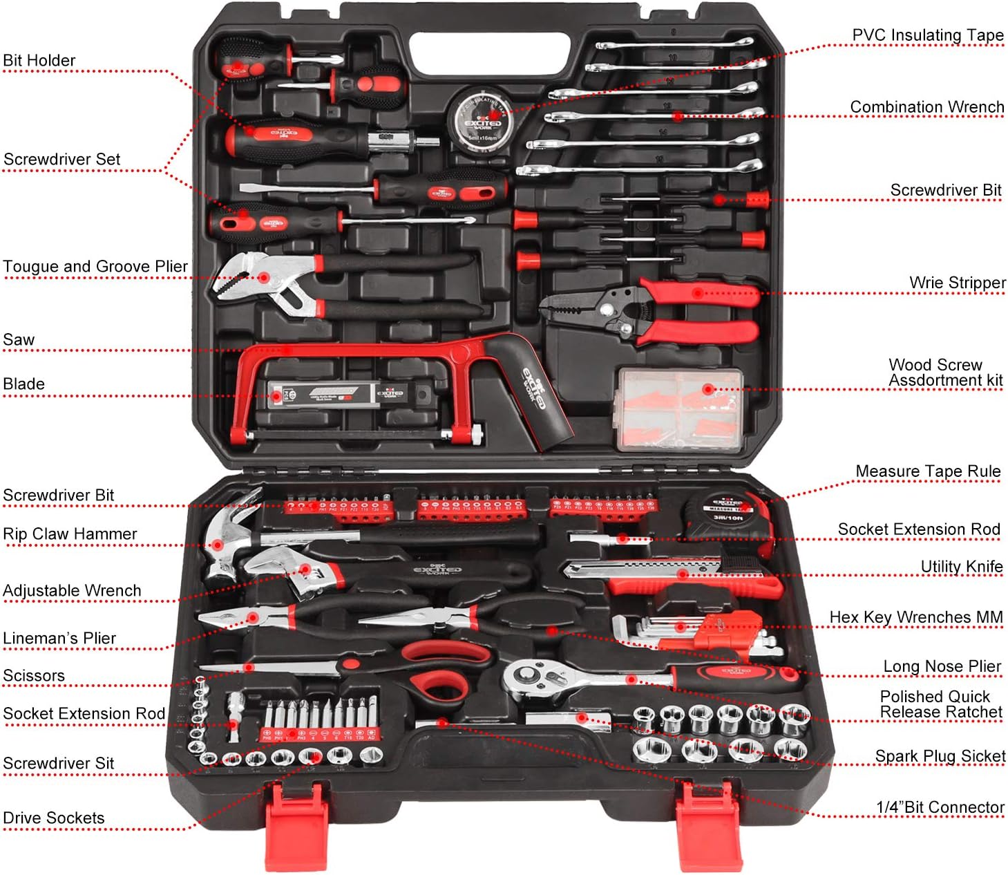 Limited Discount (198PCs)Excited Work Home Repair Tool Set, Tool Sets for Homeowners, General Household Hand Tool Set with Storage Toolbox, EWTS10009 Hottest Sale (198PCs)Excited Work Home Repair Tool Set, Tool Sets for Homeowners, General Household Hand Tool Set with Storage Toolbox, EWTS10009