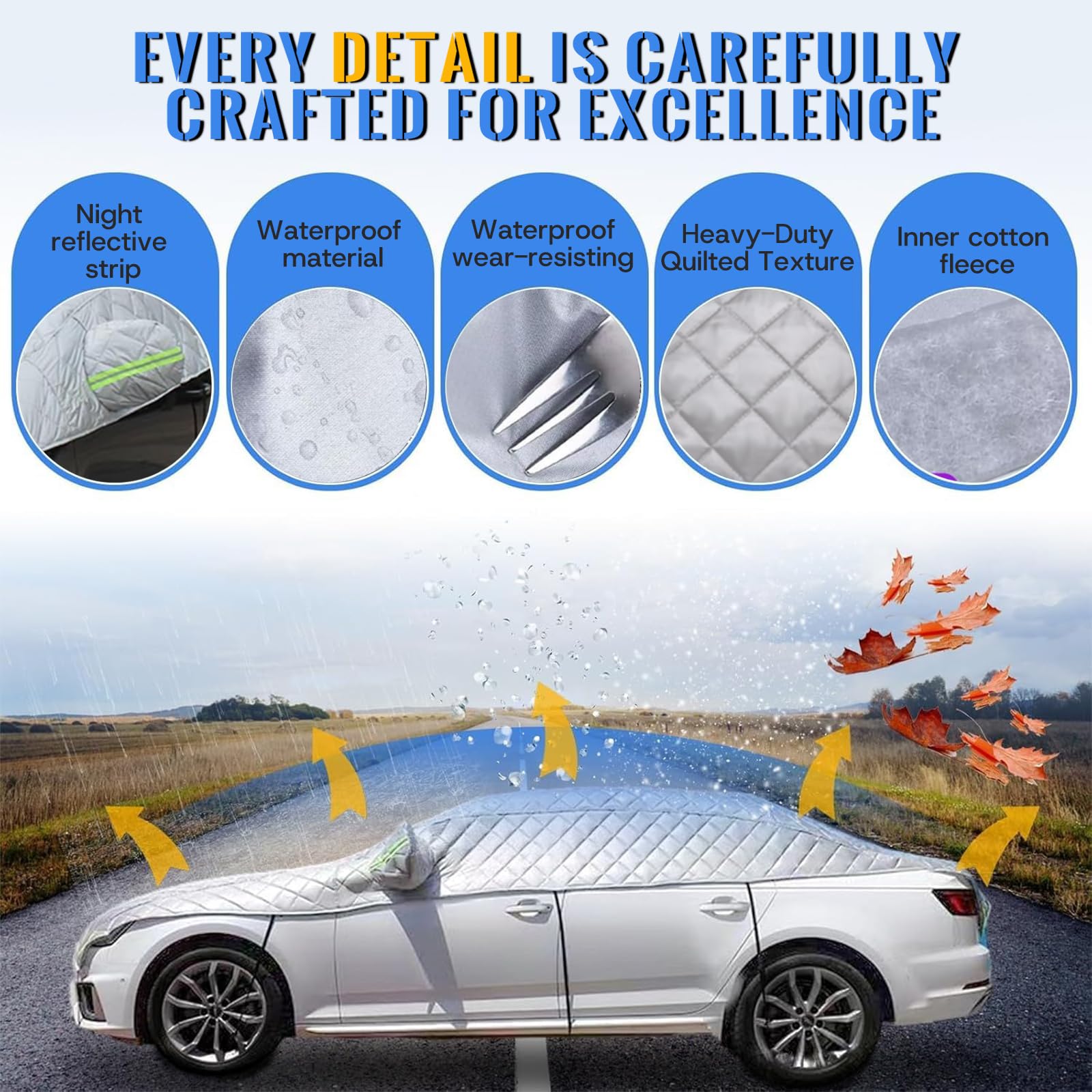 Telo Copriauto Antigrandine per Opel Astra J (2009-2015),Mezza Copertura per Auto Imbottita Anti Grandine da Esterno,Impermeabile, Anti-Neve,Protezione Per Tutte Le Stagioni yd