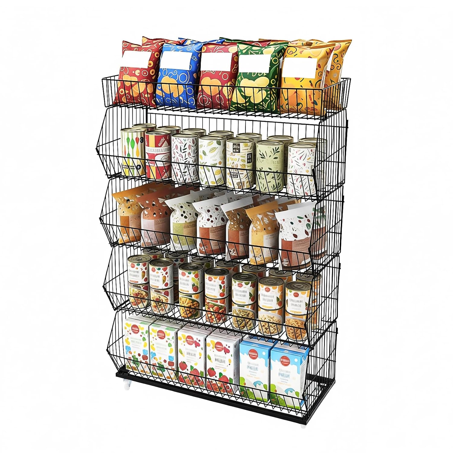 5 Tier Retail Display Rack, Snack Cart Stand with Wheels Fruit Store Storage Shelf Retail Display Shelves Candy Cart for Supermarkets Convenience Stores (17" D X 35" W X 53" H)