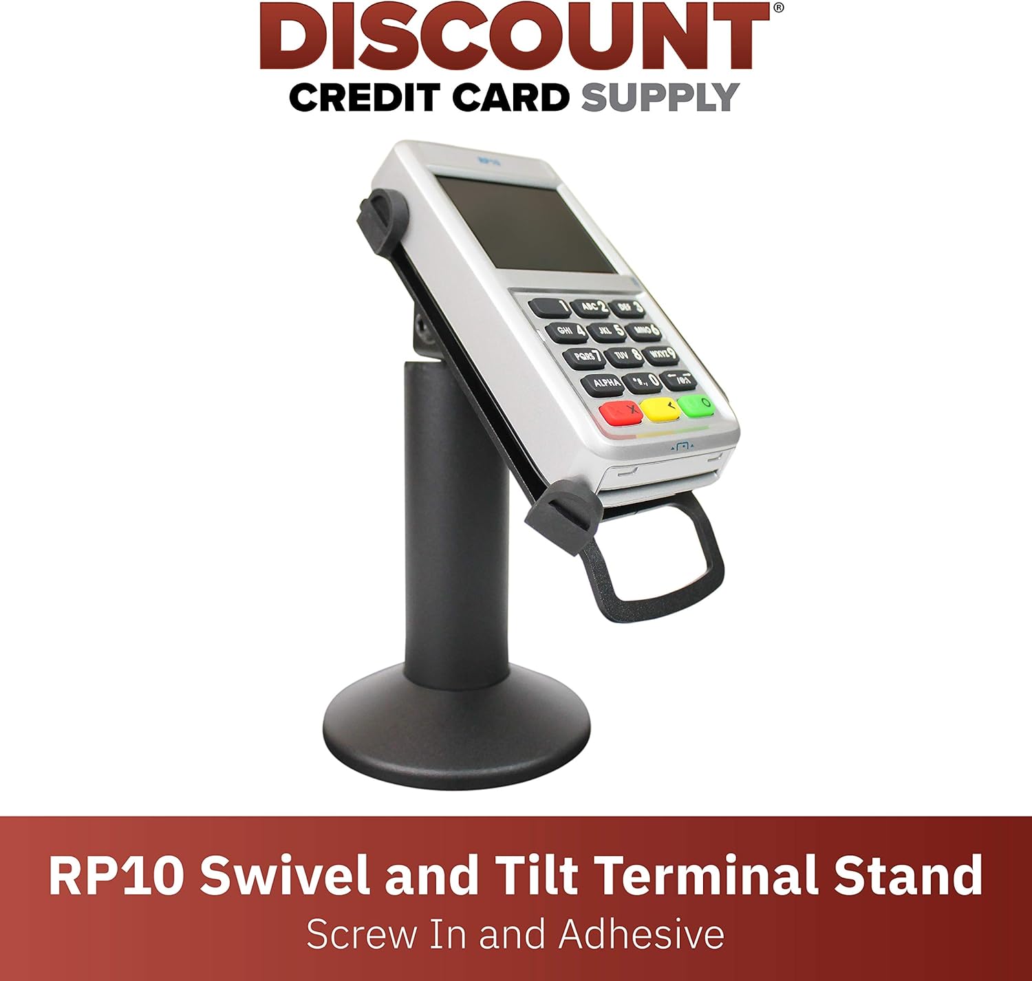 DCCStands Swivel and Tilt First Data RP10 PIN Pad Stand, Screw-in and Adhesive