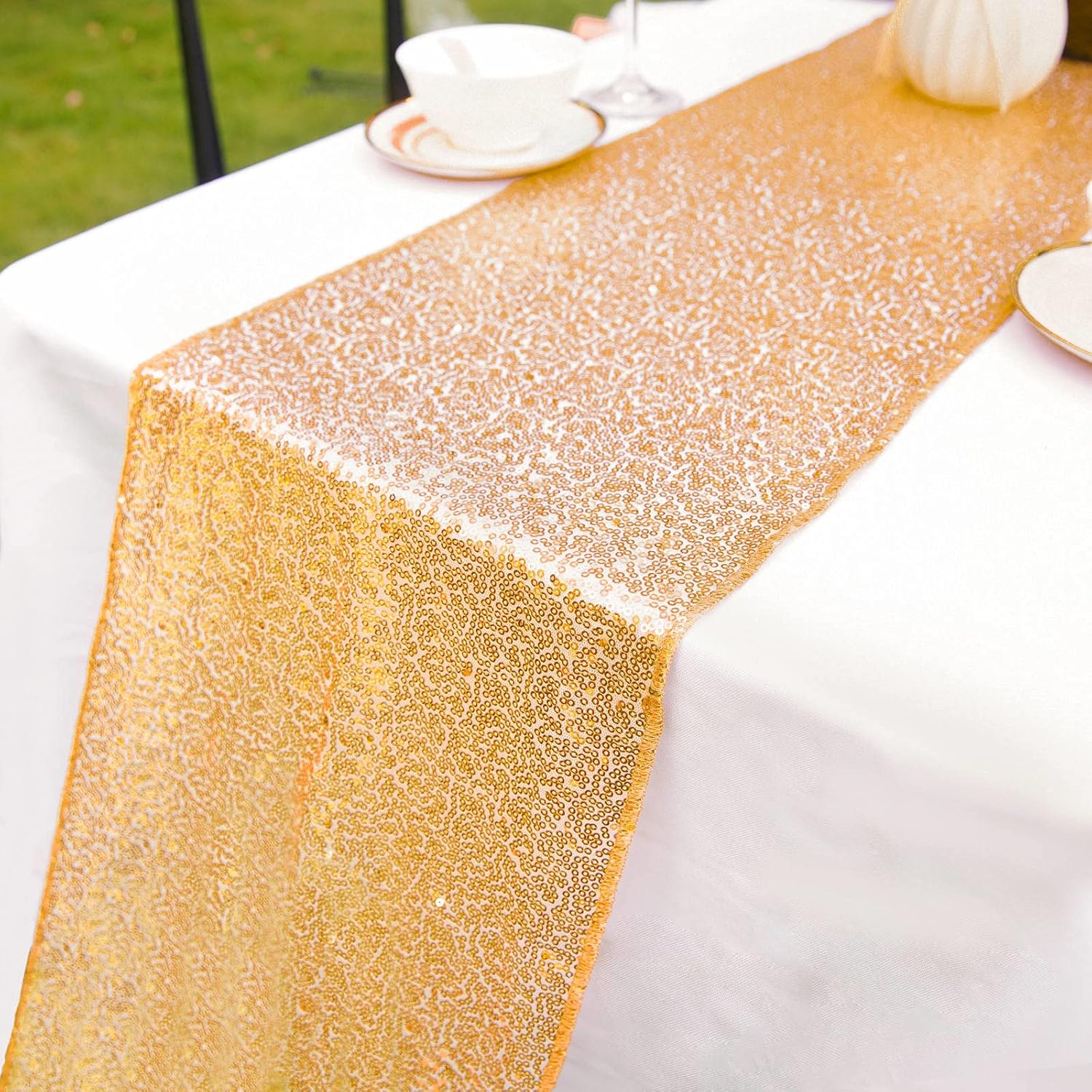 Cameway Table Runner 12 x 108 inch Glitter Gold Table Runner Rectangle for Graduation Party Supplies Decorations Wedding Birthday & Baby Shower (Gold, 1)