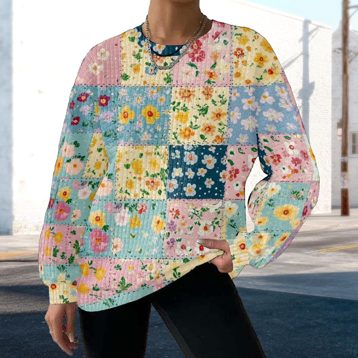 MARSVOVO Womens Oversized Sweatshirt 2025 Long Sleeve Fall Winter Lightweight Casual Outfits Fashion Boho Print Clothes - Image 2