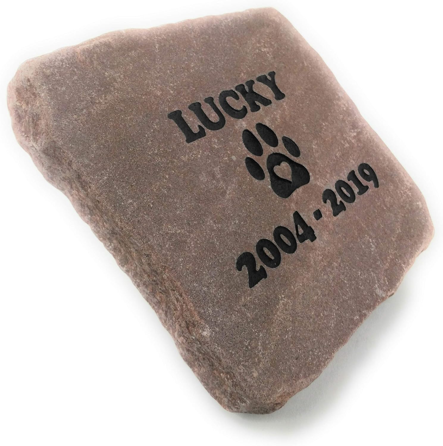 Pet Memorial Stone Red Natural Stone Pet Loss Gift for The Memory of a Beloved Pet Headstone Grave Marker Dog Cat Sandblast Engraved with Name of Pet and Dates