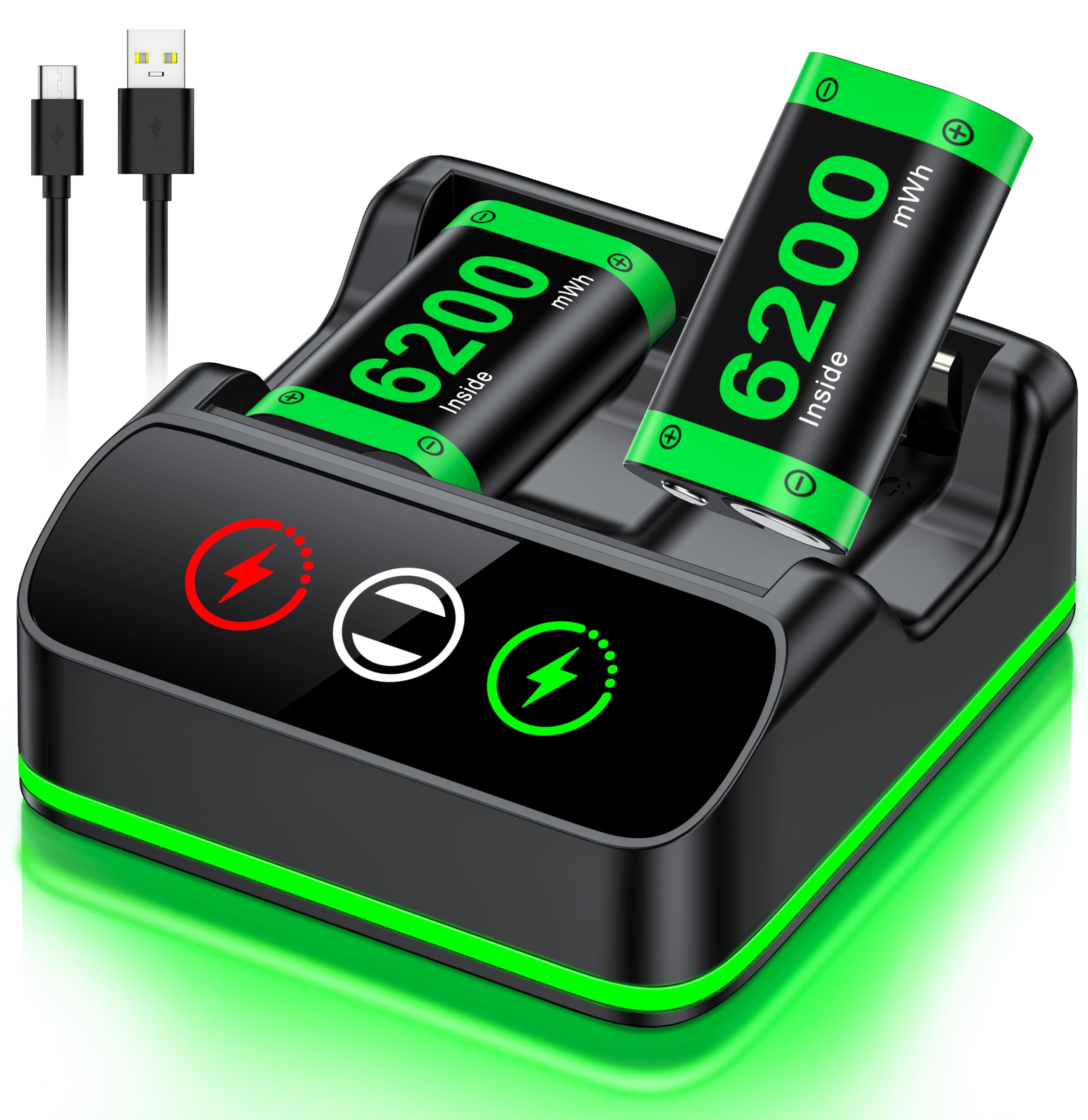 Rechargeable Controller Battery Pack Charging Station,2x6200mWh Battery Pack