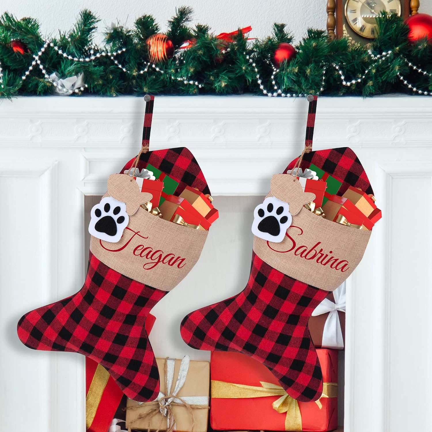 kaqipeet Personalized Christmas Stockings for Dogs and Cats, Red and Black Plaid Soft Breathable Dog Cats Christmas Stockings for Pets…