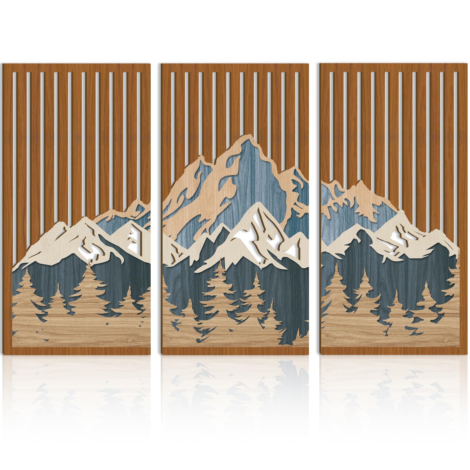 ANHUIBLarge Mountain Wall Art Abstract Snow Mountain Forest Wall Decor 3 Pieces Nature Wilderness Rustic Farmhouse Wood Panels for Living Room Office 16 * 32 In/Pc