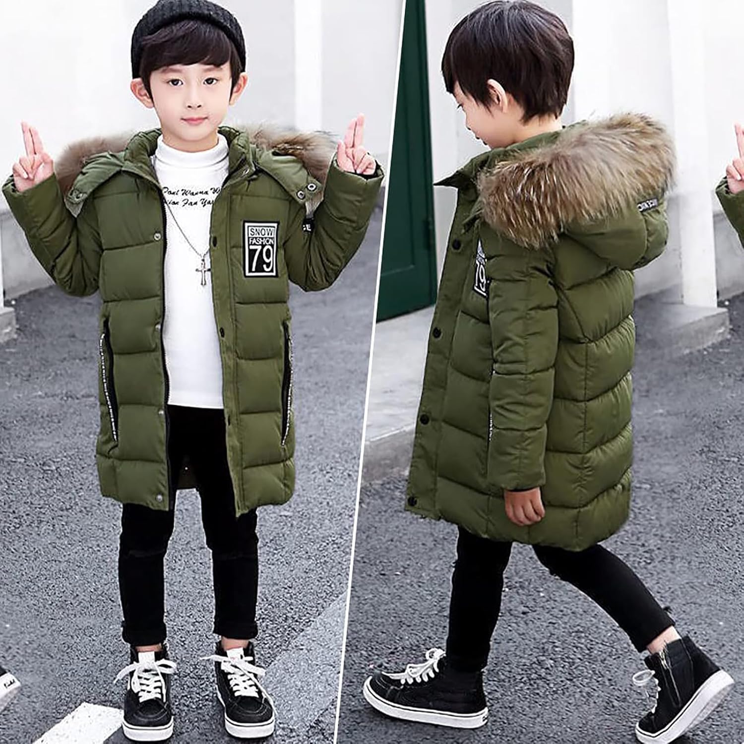 Boys Puffer Jackets Coats Kids Warm Fleece Lined Hooded Down Coat Winter Windproof Snowsuits Cute Cotton Outerwear